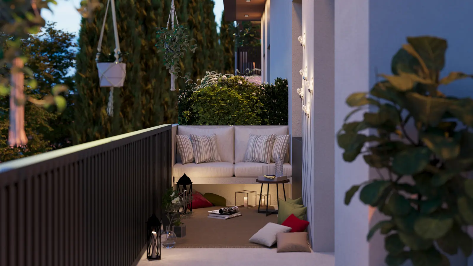 Render della facciata residenziale con balconi verdi del progetto Viserba Living a Rimini